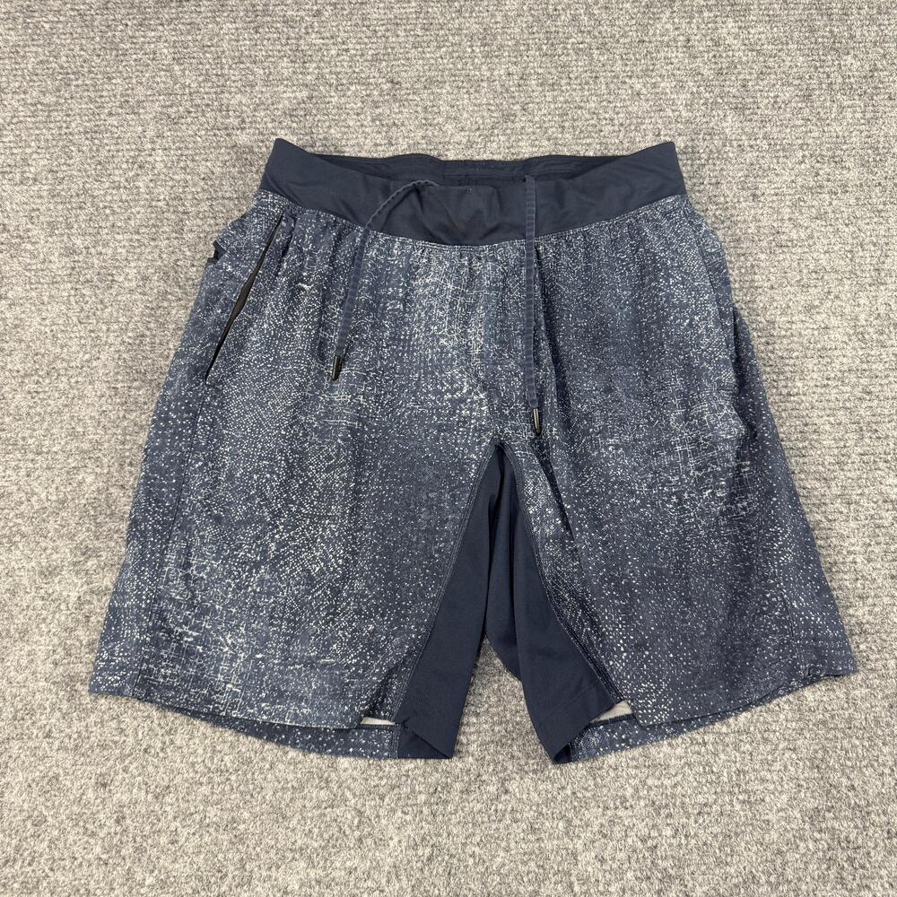 Lululemon Shorts Mens Large Blue Speckle Liner Athletic Training Zip Pockets